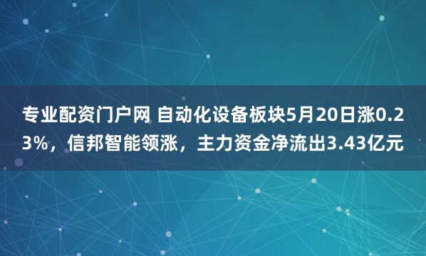 专业配资门户网 自动化设备板块5月20日涨0.23%，信邦智能领涨，主力资金净流出3.43亿元