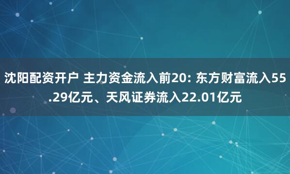 沈阳配资开户 主力资金流入前20: 东方财富流入55.29亿元、天风证券流入22.01亿元